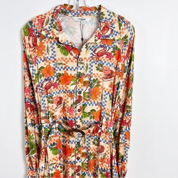 La Maise Studio Alani Belted Midi Dress Size Small NWT Crab Shack - Picture 3 of 8